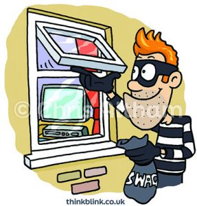 burglar opening window to break into house cartoon