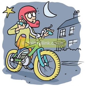 boy riding bike at night cartoon